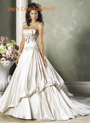 Scoop Neckline Strapless Appliques Beading  Wedding Dress Bridal Gown