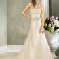Champagne A-line Straight Neckline Strapless Appliques Beading  Wedding Dress Bridal Gown