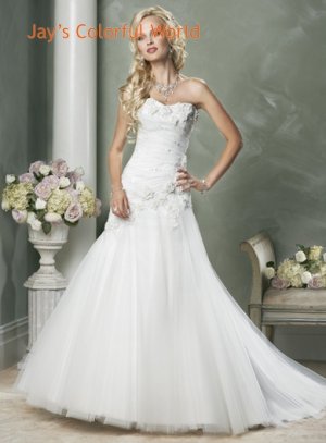A-line Sweetheart Neckline Appliques Flower Tuller Wedding Dress Bridal Gown