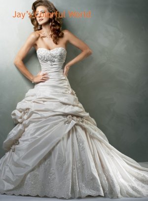 V-neckline Strapless Appliques Beading Taffeta Wedding Dress Bridal Gown