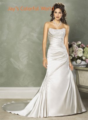 Mermaid Scoop Neckline Strapless Appliques Beading  Wedding Dress Bridal Gown