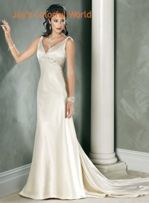 Sexy Deep V-neckline Beading Custom made Wedding Dress Bridal Gown
