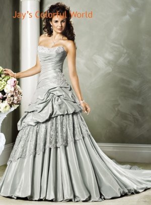 Custom made A-line Scoop Neckline Strapless Appliques Beading Wedding Dress Bridal Gown
