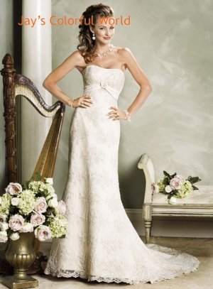 Custom made Lace Strapless Wedding Dress Bridal Gown