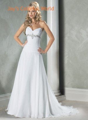 Custom made V-neckline Strapless Beading Chiffon Wedding Dress Bridal Gown