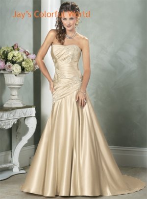 2011 Scoop Neckline Strapless Appliques Beading Beading Satin Wedding Dress Bridal Gown
