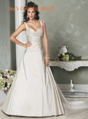 Sexy Deep V-neckline Taffeta Custom made  Wedding Dress Bridal Gown