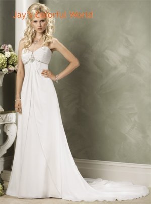 A-line V-neckline Strapless Chiffon Custom made  Wedding Dress Bridal Gown