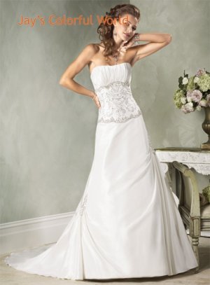 Scoop Neckline Beading Custom made  Wedding Dress Bridal Gown