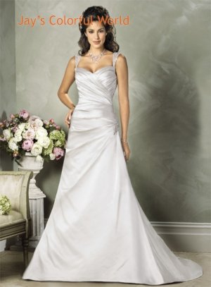 Sweetheart Neckline Two Shoulder Lace up Taffeta Custom made  Wedding Dress Bridal Gown