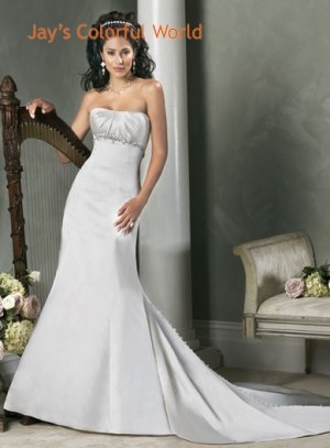 Mermaid Straight Neckline Strapless Satin Custom made  Wedding Dress Bridal Gown