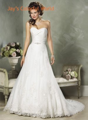 A-line Sweetheart Neckline Strapless Appliques Beading Custom made Wedding Dress Bridal Gown