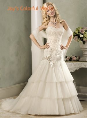 Mermaid V-neckline Strapless Beading Custom made Wedding Dress Bridal Gown