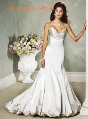 Sexy Deep V-neckline Strapless Backless Beading Taffeta Custom made Wedding Dress Bridal Gown