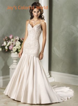 Sexy Mermaid V-neckline Spaghetti Strap Backless Taffeta Custom made Wedding Dress Bridal Gown