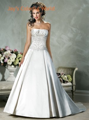 A-line Straight Neckline Strapless Beading Custom made Wedding Dress Bridal Gown