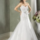A-line V-neckline Spaghetti Strap Beading Organza Custom made Wedding Dress Bridal Gown