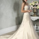 A-line Scoop Neckline Embroidery  Beading Train Custom made Wedding Dress Bridal Gown