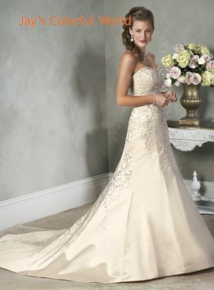 A-line Scoop Neckline Embroidery  Beading Train Custom made Wedding Dress Bridal Gown