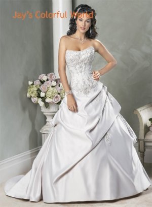 Scoop Neckline Strapless Embroidery Beading Lace-up Custom made Wedding Dress Bridal Gown