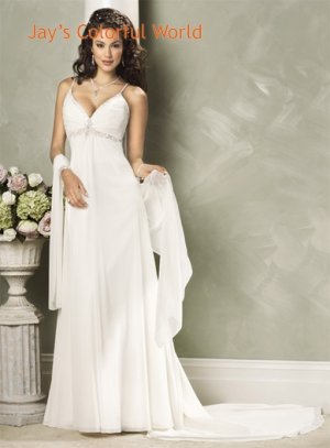 Classics V-neckline Spaghetti Strap Appliques Beading Chiffon Custom made Wedding Dress Bridal Gown