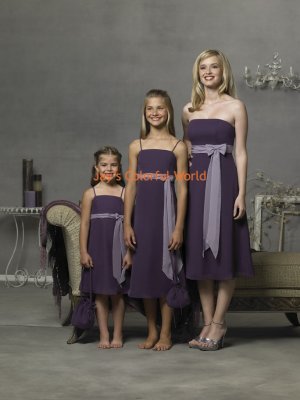 T-length Strapless or Spaghetti Strap Satin and Chiffon Bridesmaid Dress/Evening Dress/Home Coming