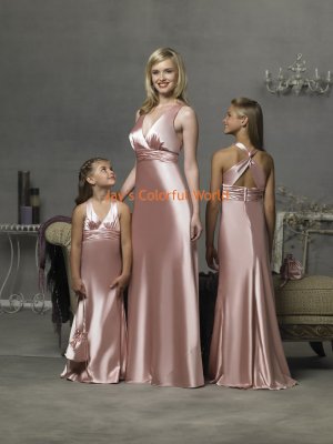 Pink Deep V-neckline Floor-length Custom-made Bridesmaid Dress/Evening Dress/Home Coming