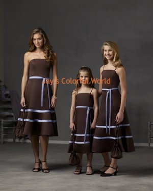 CoffeeTea-length Strapless or Spaghetti Strap Custom-made Bridesmaid Dress/Evening Dress/Home Coming