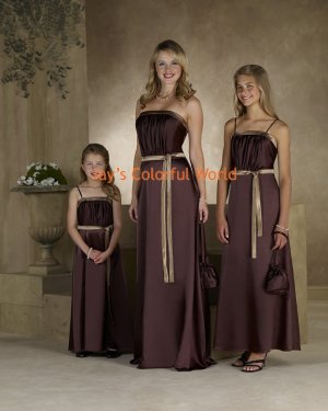 Coffee Scoop Neckline Satin and Chiffon Bridesmaid Dress/Evening Dress/Home Coming