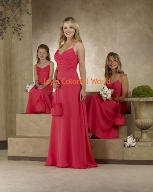 Red Floor-length V-neckline Spaghetti Strap Bridesmaid Dress/Evening Dress/Home Coming
