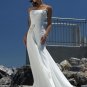 One Shoulder Straight Neckline Beaded Chiffon Custom made Wedding Dress