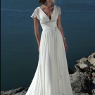 Sexy V-neckline Cap Sleeve Beaded Chiffon Custom made Wedding Dress