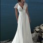 Sexy V-neckline Cap Sleeve Beaded Chiffon Custom made Wedding Dress