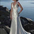 Deep V-neckline Beaded Stretch satin Custom-made Wedding Dress
