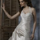 Detachable Halter Appliqued Beaded Taffeta Custom-made Wedding Dress