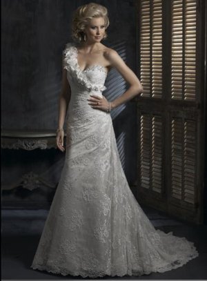Detachable Shoulder Sweetheart  Lace Custom made Wedding Dress
