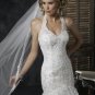 Mermaid Halter Appliqued Beaded Satin and Tuller Custom made Wedding Dress