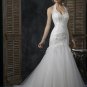 Mermaid Halter Appliqued Beaded Satin and Tuller Custom made Wedding Dress