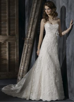 A-line Scoop Neckline Strapless Appliqued Beaded Custom made Wedding Dress