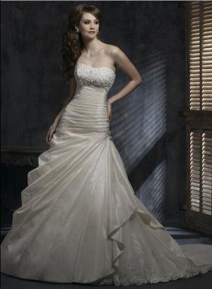 Scoop Neckline Backless Appliqued Beaded Custom made Taffeta Wedding Dress