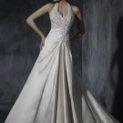 Sexy Backless Halter Appliqued Beaded Custom made Taffeta Wedding Dress
