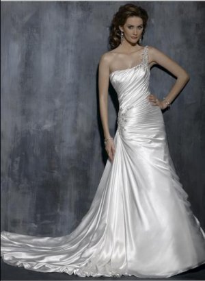 one Shoulder  Appliqued Beaded Taffeta Custom made Wedding Dress