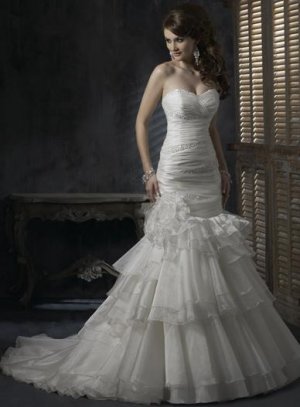 Mermaid Sweetheart Neckline Strapless Beaded Organza Custom made Wedding Dress
