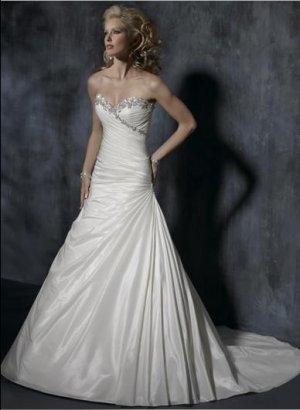 V-neckline Strapless Appliqued Beaded Bridal Gown