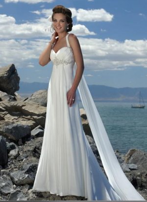 V Neckline Appliqued Beaded Chiffon Bridal Gown