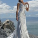 One Shoulder Appliqued Beaded Satin Wedding Dress Bridal Gown