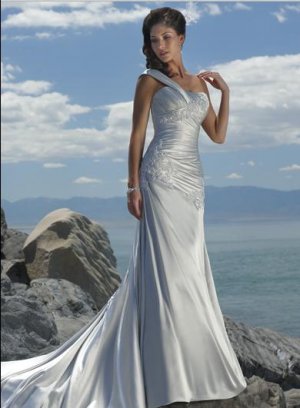 One Shoulder Appliqued Beaded Satin Wedding Dress Bridal Gown