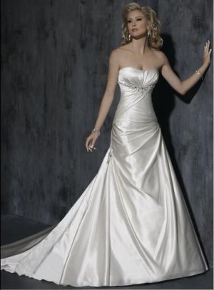 Scoop Neckline Beaded Lace-up Taffeta Wedding Dress Bridal Gown