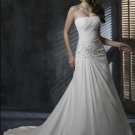 Straight Neckline Strapless Appliqued Beaded Chiffon Wedding Dress Bridal Gown