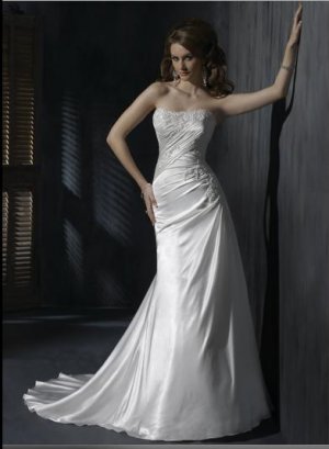 Sheath Strapless Appliqued Beaded Taffeta Wedding Dress Bridal Gown